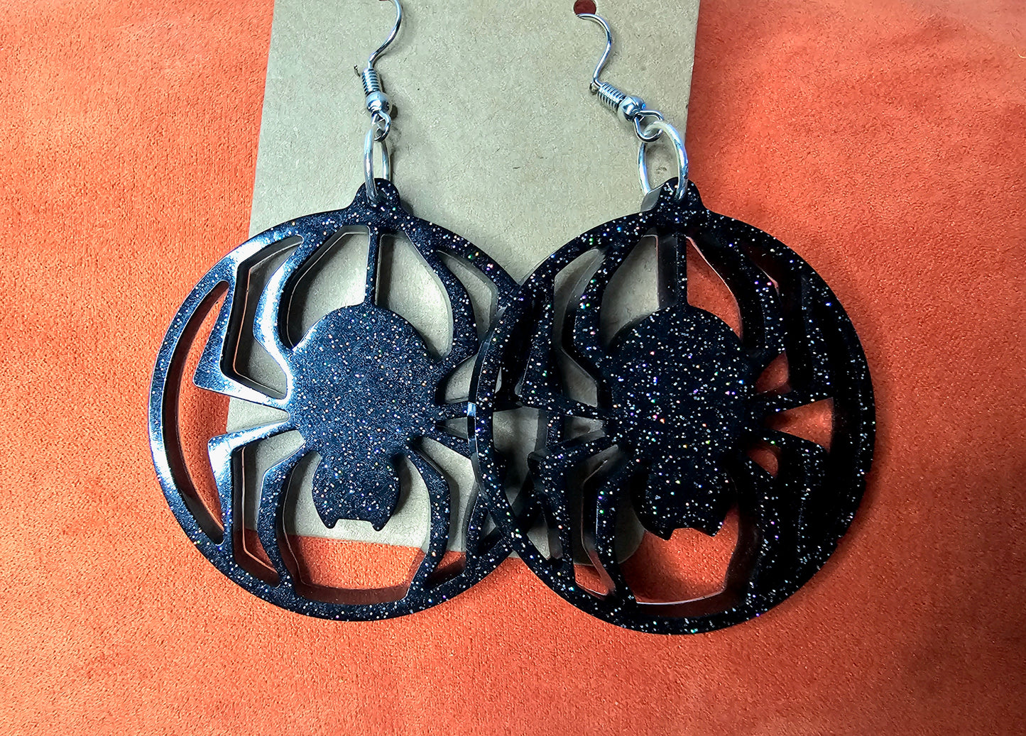 Black Glitter Spider Dangles