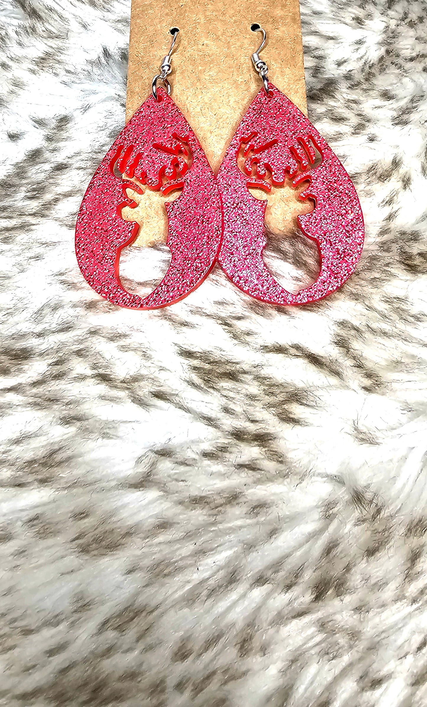 Red Glitter Reindeer Teardrop Earrings