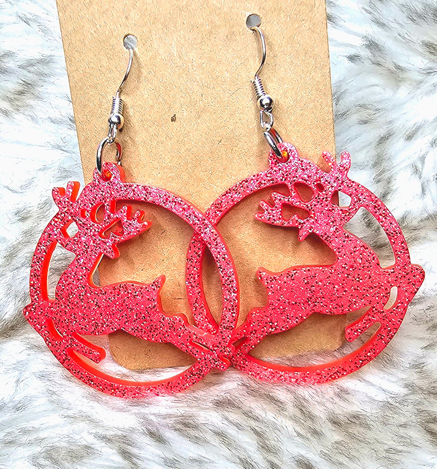 Red Glitter Reindeer Christmas Statement Earrings