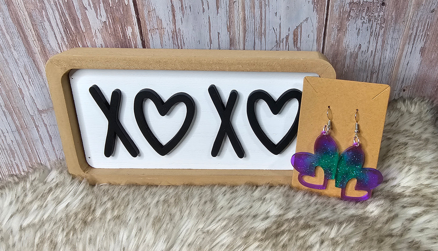 Purple and Teal Glitter Heart Earrings