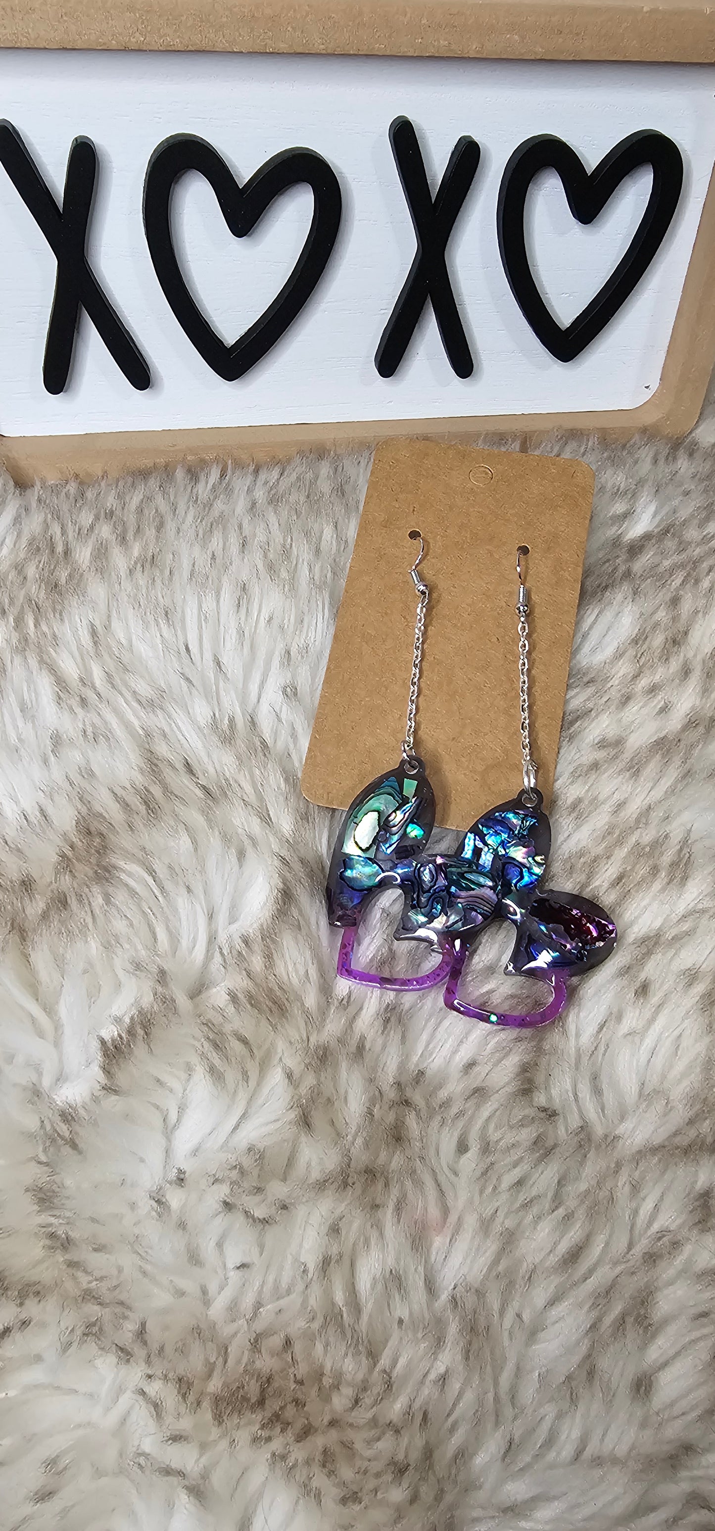 Abalone Shell & Purple Heart Drop Earrings