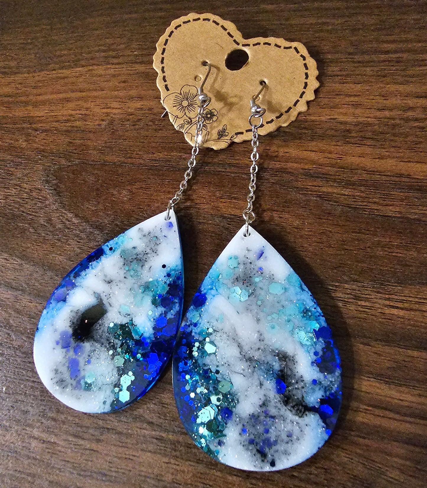 Navy Blue & Glitter Marble dangles