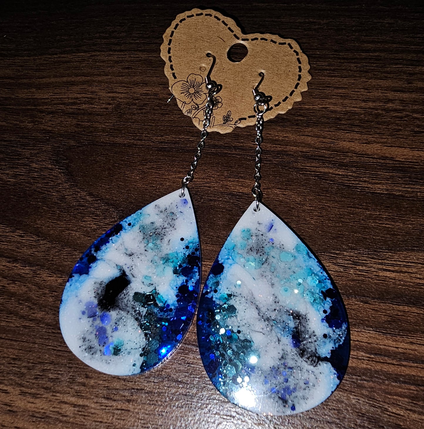 Navy Blue & Glitter Marble dangles