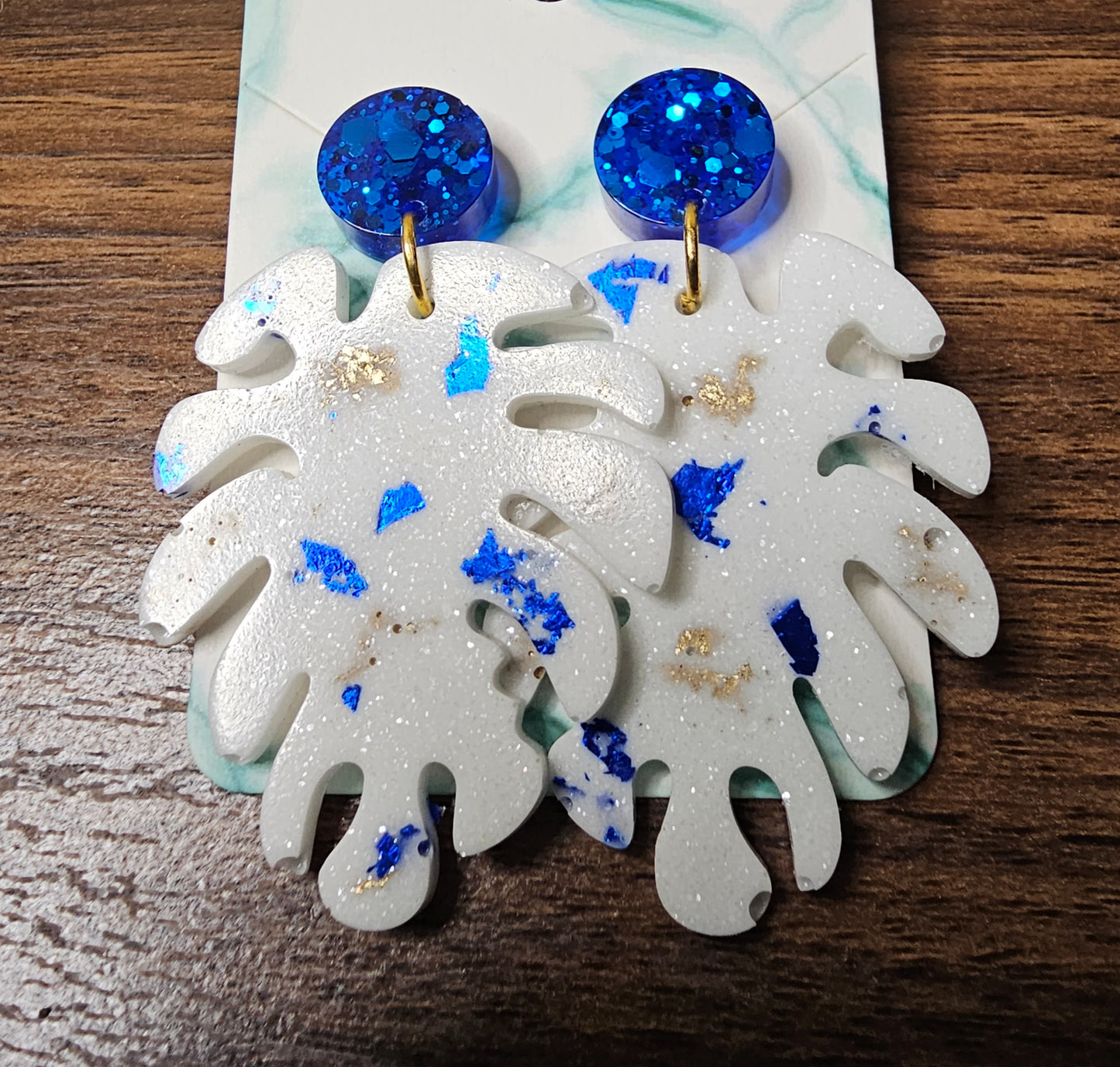 Electric Blue Splash Monstera Dangles