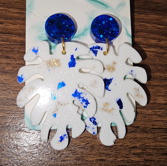Electric Blue Splash Monstera Dangles