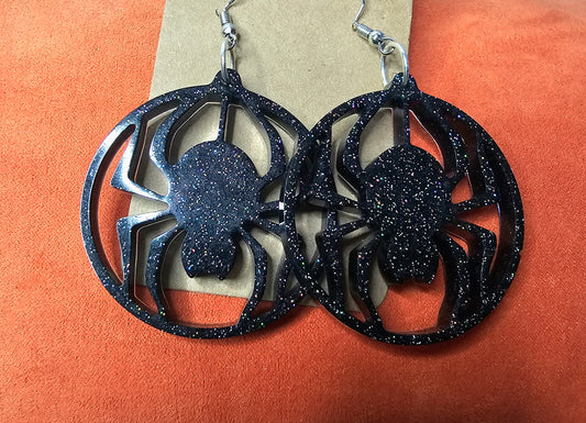 Black Glitter Spider Dangles