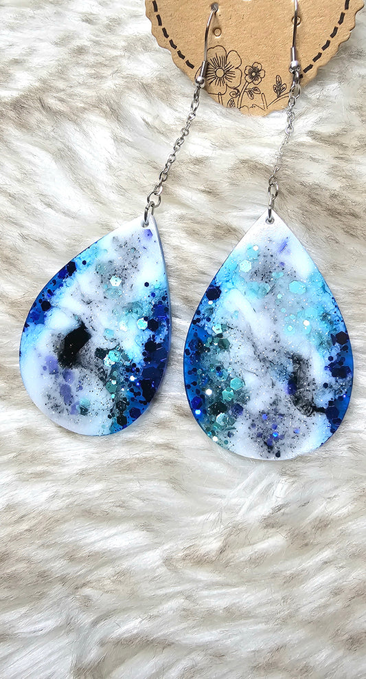 Navy Blue & Glitter Marble dangles