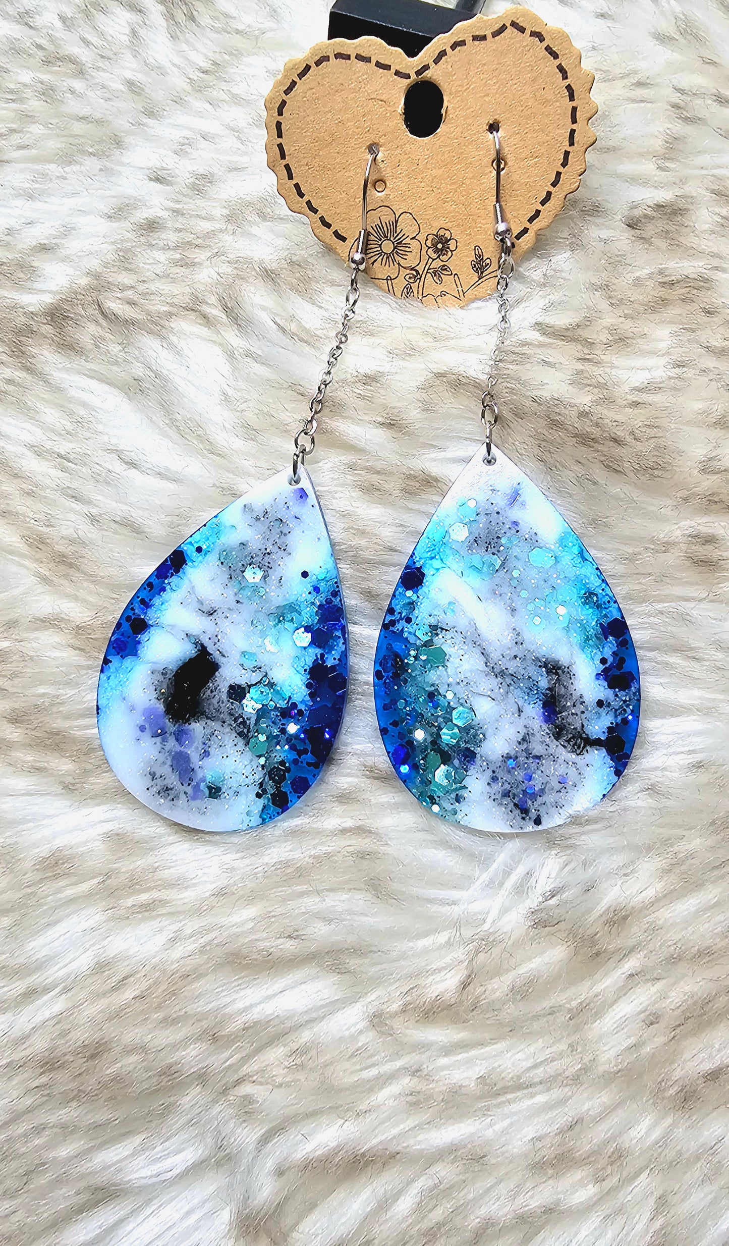 Navy Blue & Glitter Marble dangles