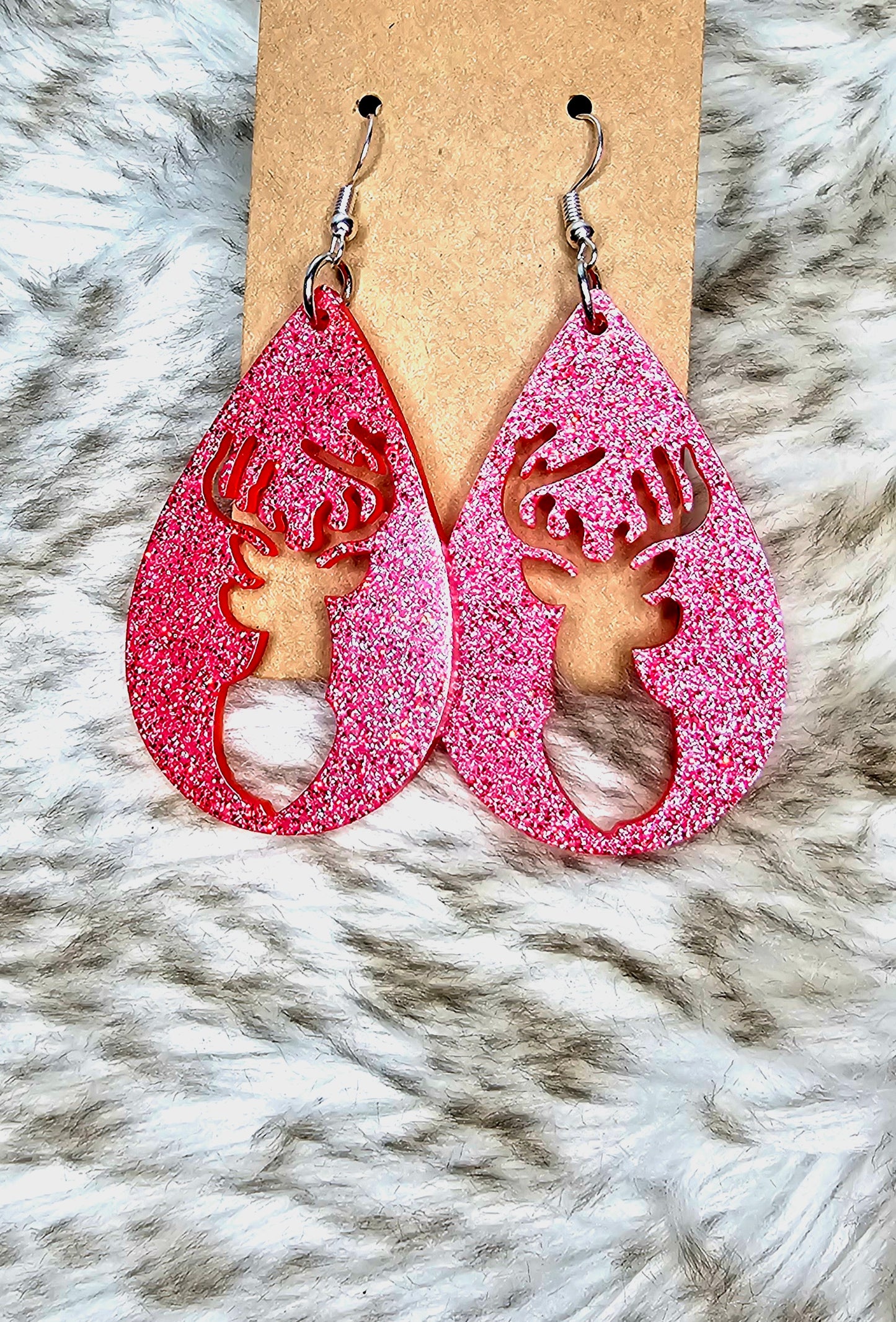 Red Glitter Reindeer Teardrop Earrings