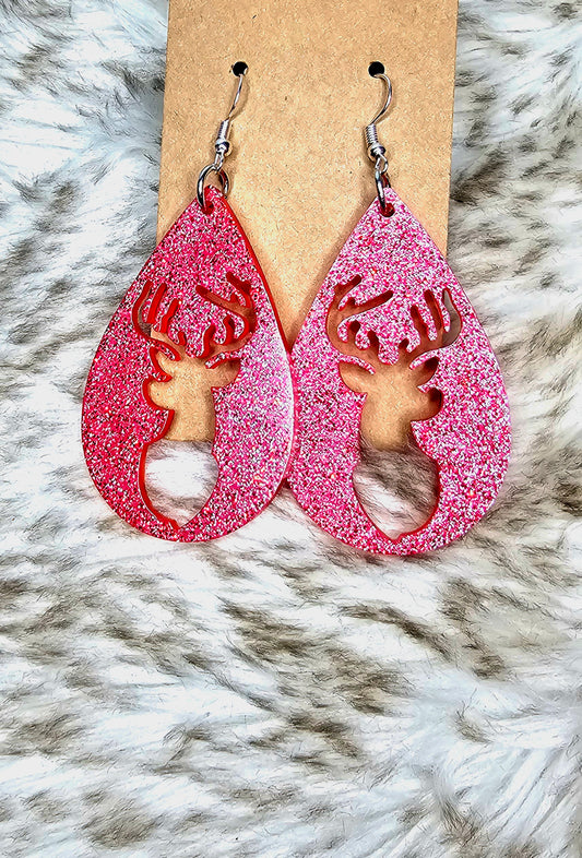 Red Glitter Reindeer Teardrop Earrings