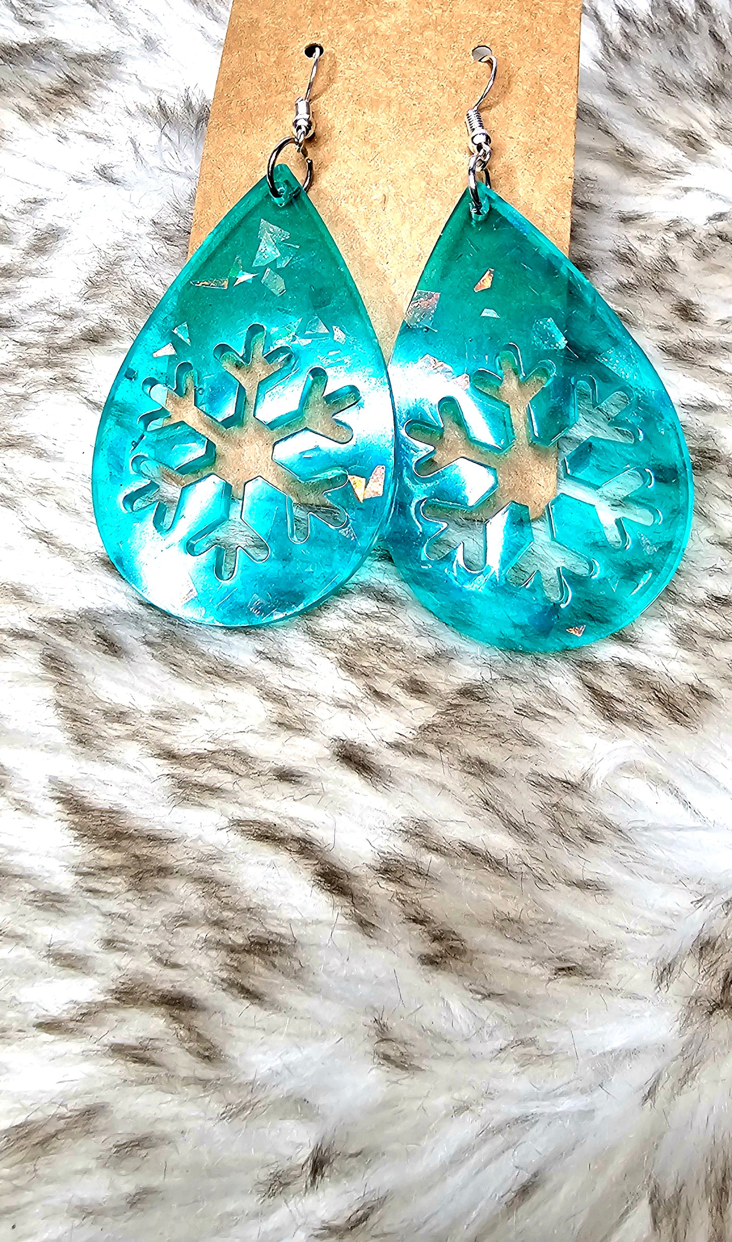 Teal Snowflake Teardrop Earrings