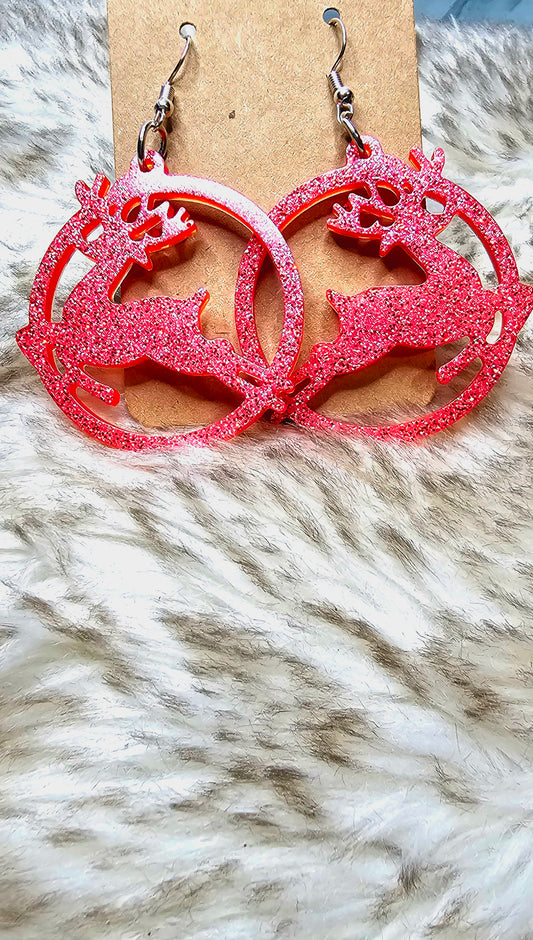 Red Glitter Reindeer Christmas Statement Earrings