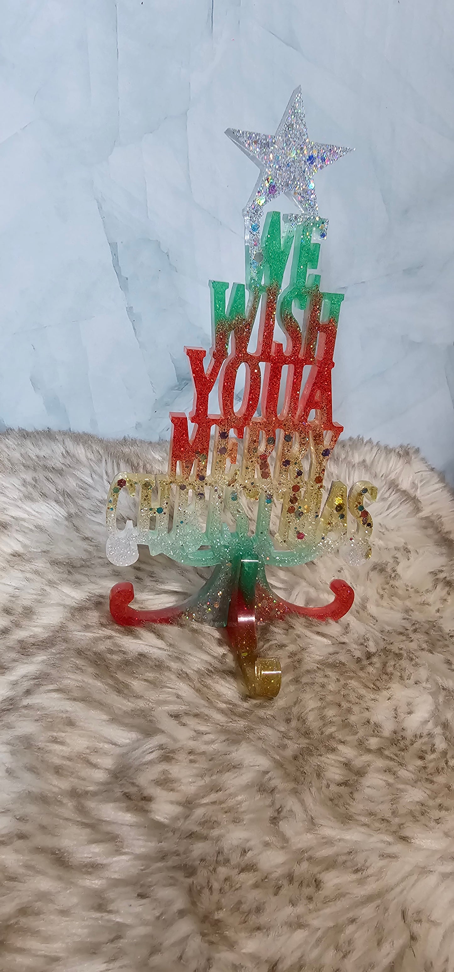 “We Wish You a Merry Christmas” Glitter Tree Tabletop Décor