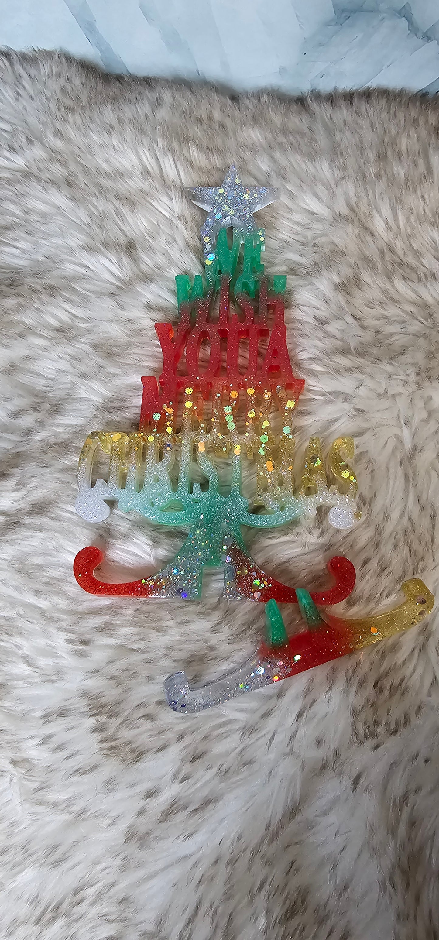 “We Wish You a Merry Christmas” Glitter Tree Tabletop Décor