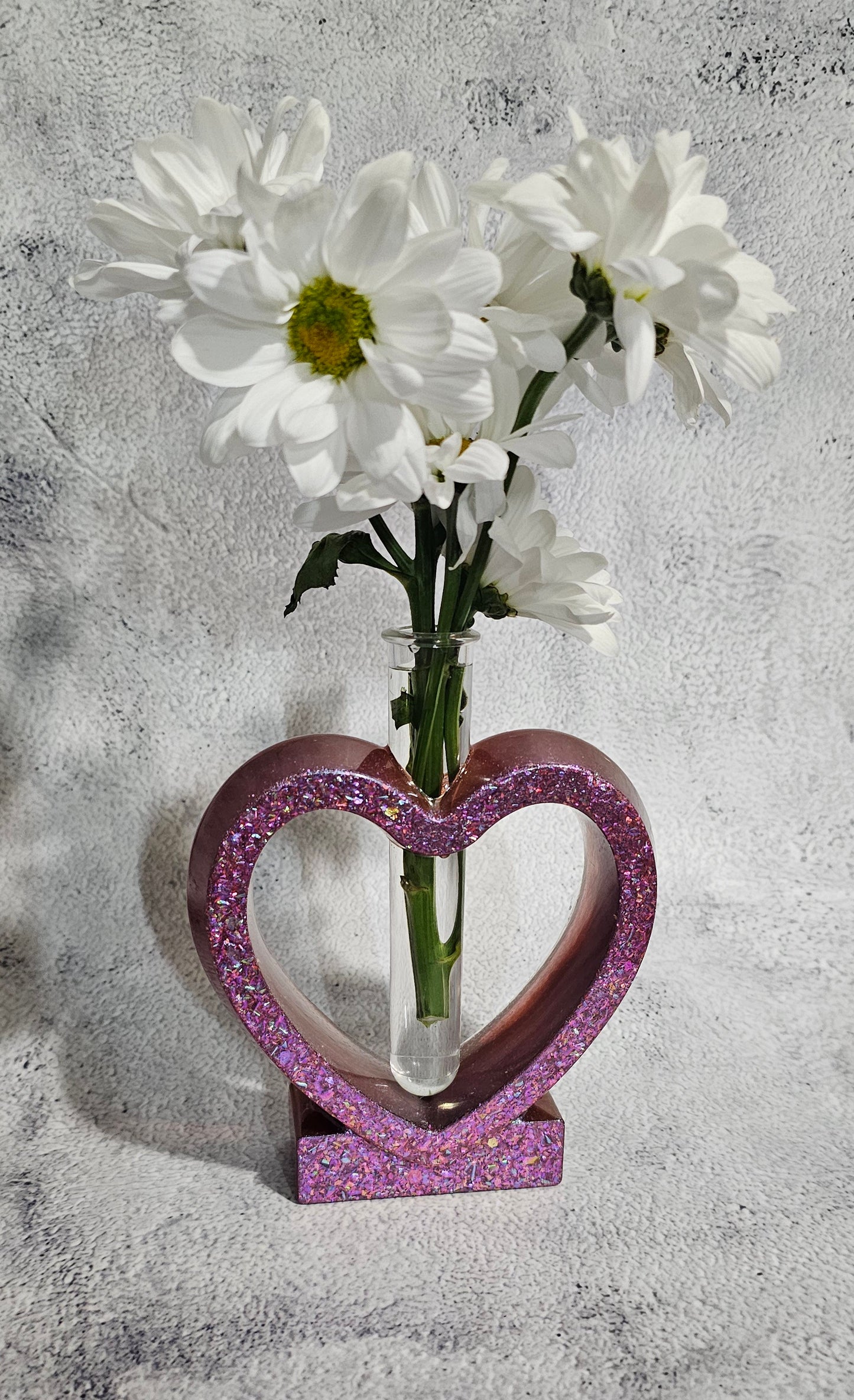 Pink Glitter Heart Bud Vase – Single Stem Flower Holder