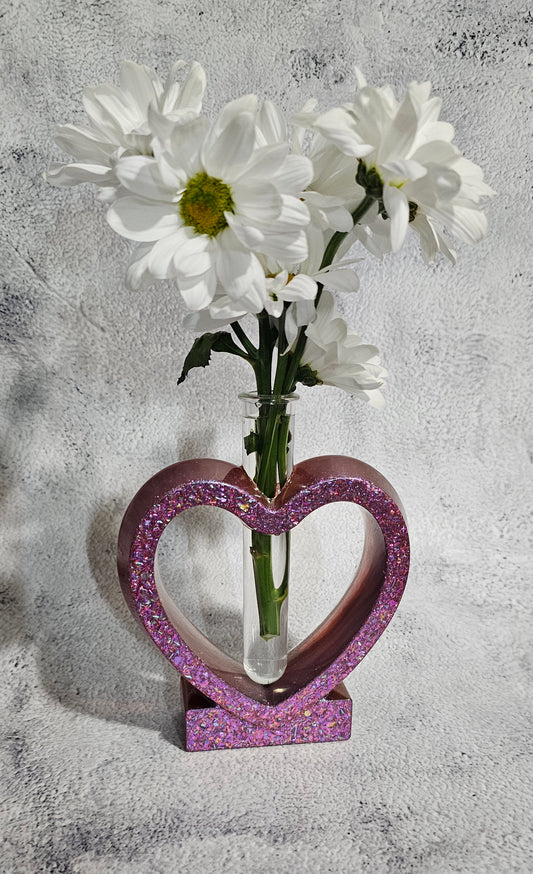 Pink Glitter Heart Bud Vase – Single Stem Flower Holder