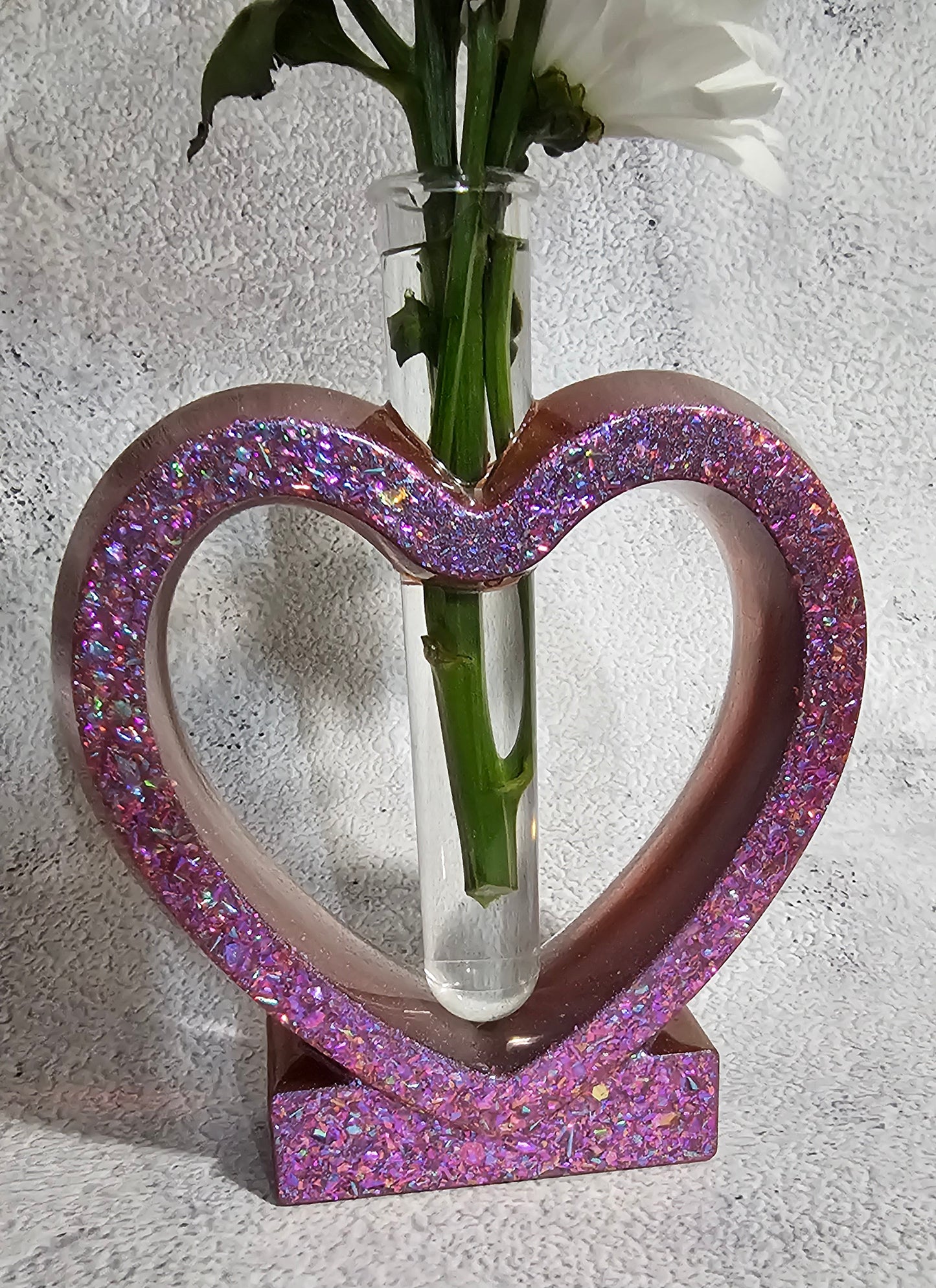 Pink Glitter Heart Bud Vase – Single Stem Flower Holder