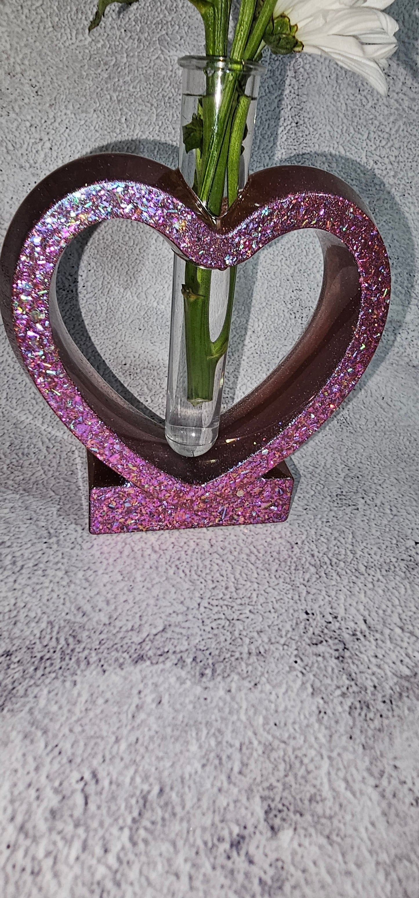 Pink Glitter Heart Bud Vase – Single Stem Flower Holder