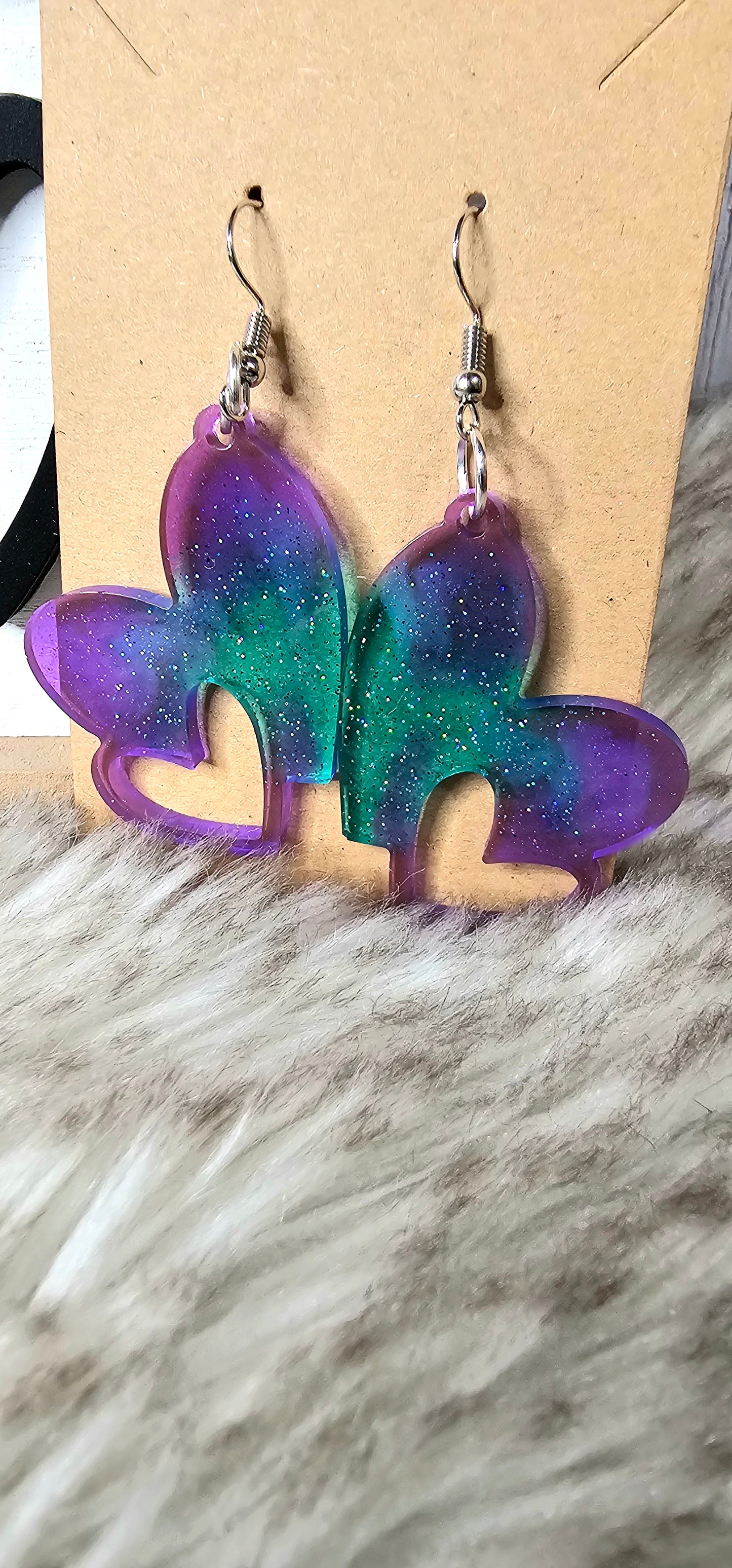 Purple and Teal Glitter Heart Earrings