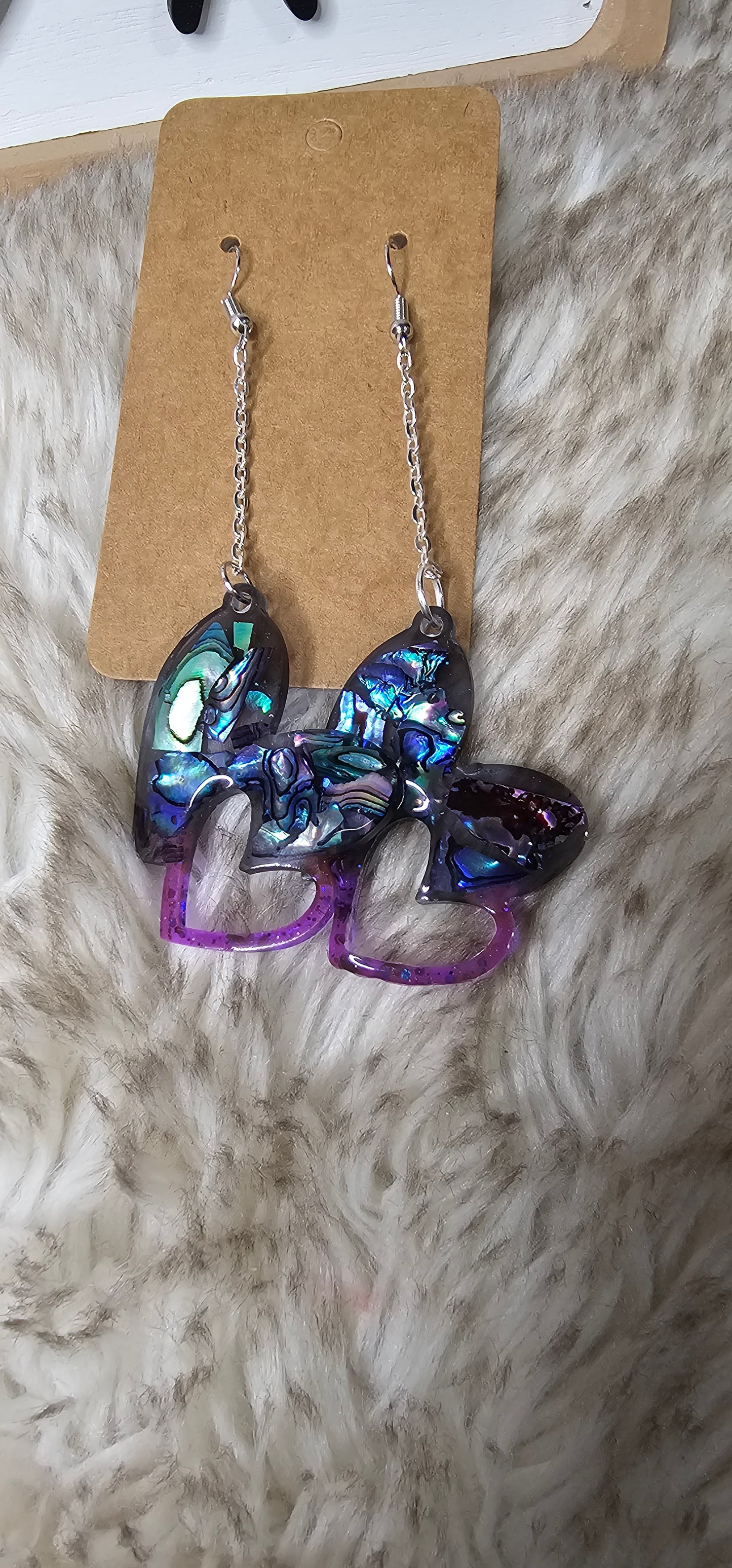 Abalone Shell & Purple Heart Drop Earrings