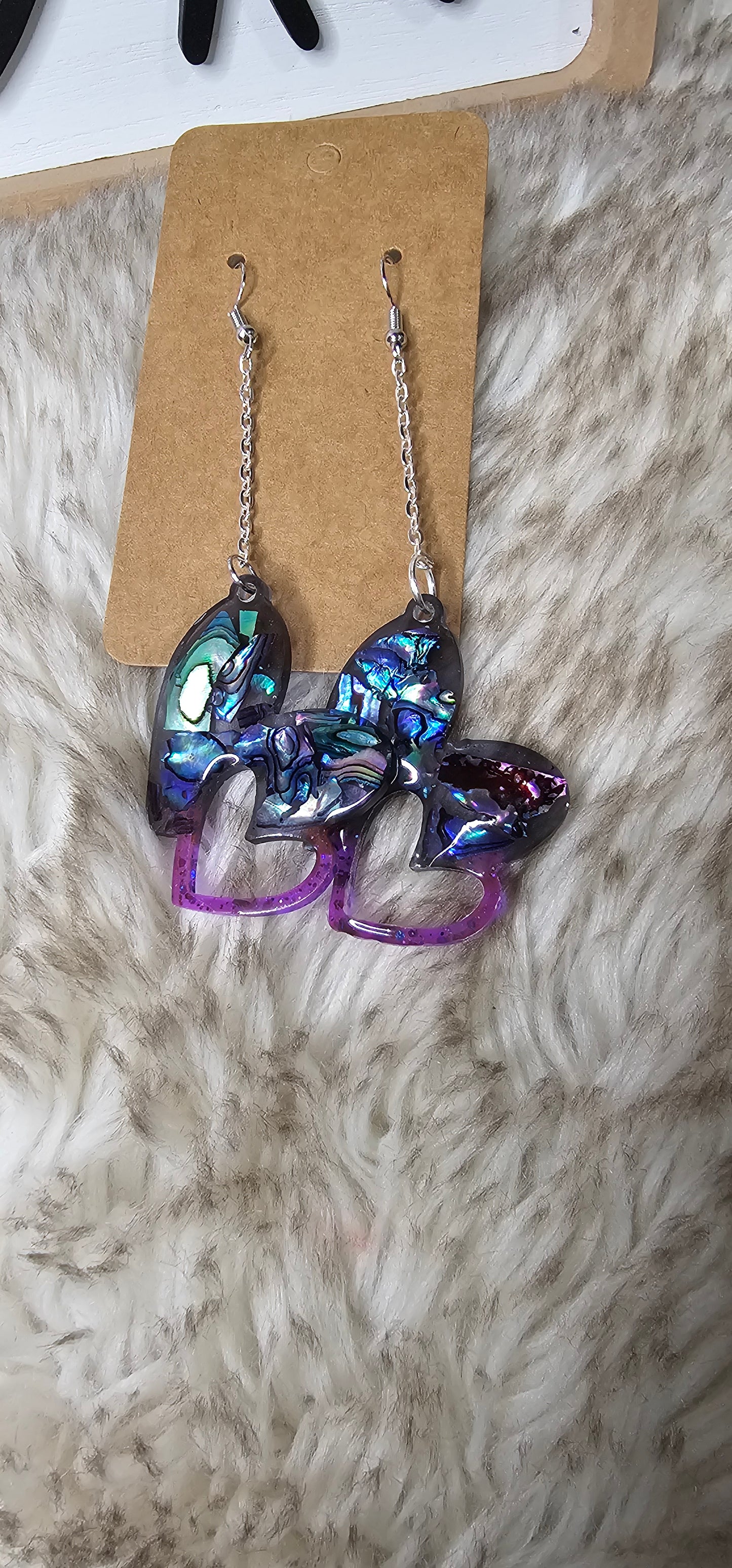 Abalone Shell & Purple Heart Drop Earrings