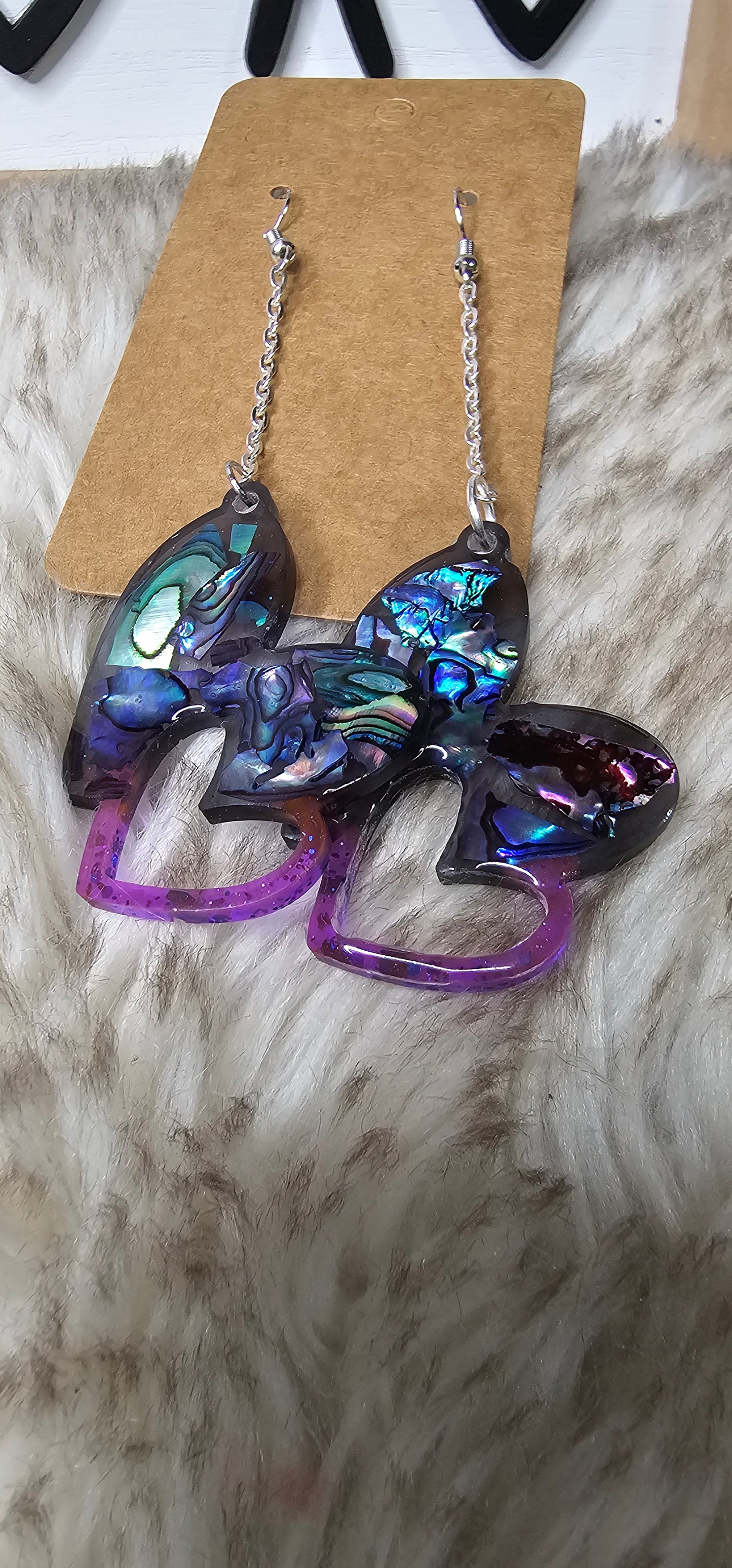 Abalone Shell & Purple Heart Drop Earrings