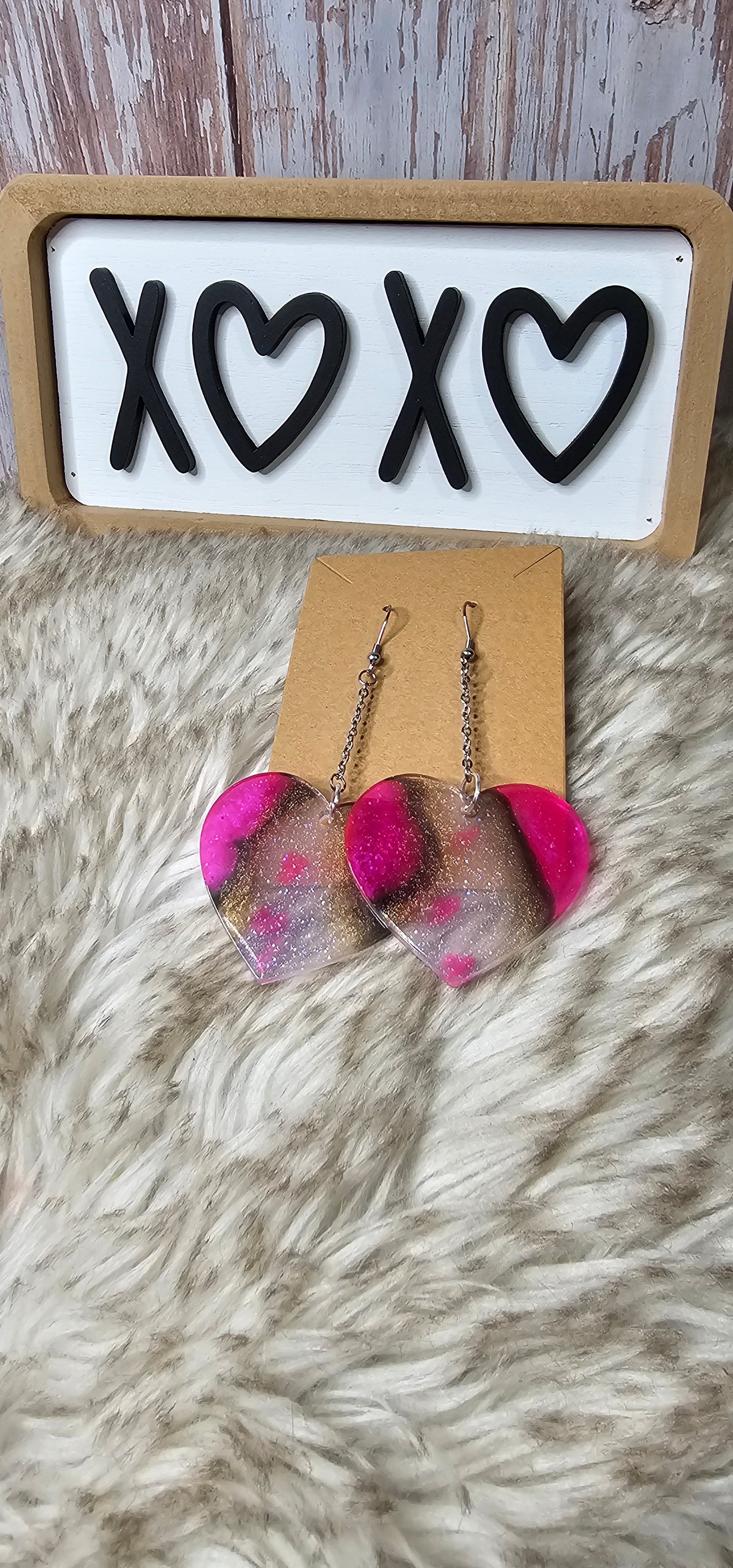 Pink/gold Marble Glitter Heart dangles