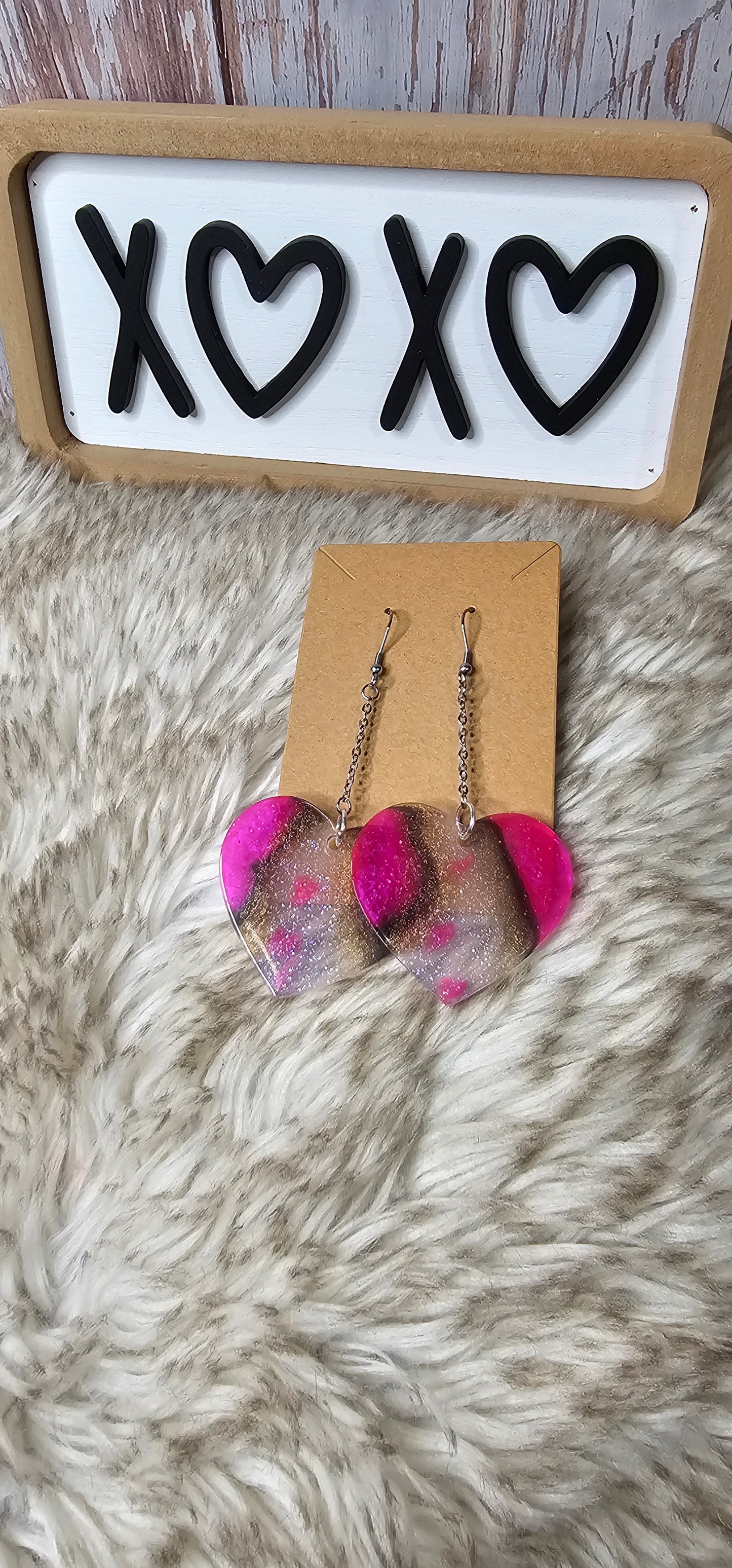 Pink/gold Marble Glitter Heart dangles