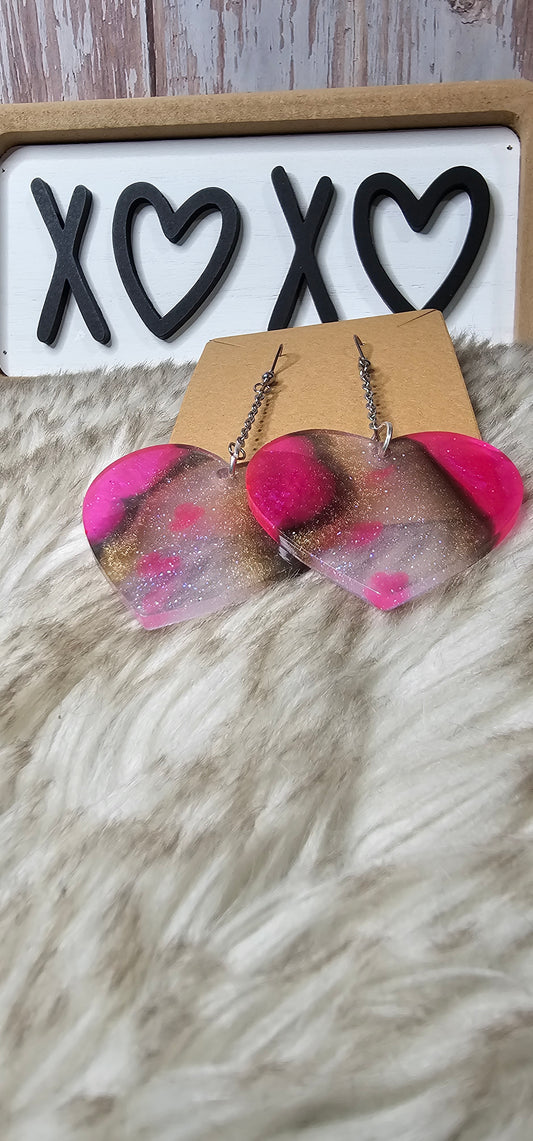 Pink/gold Marble Glitter Heart dangles